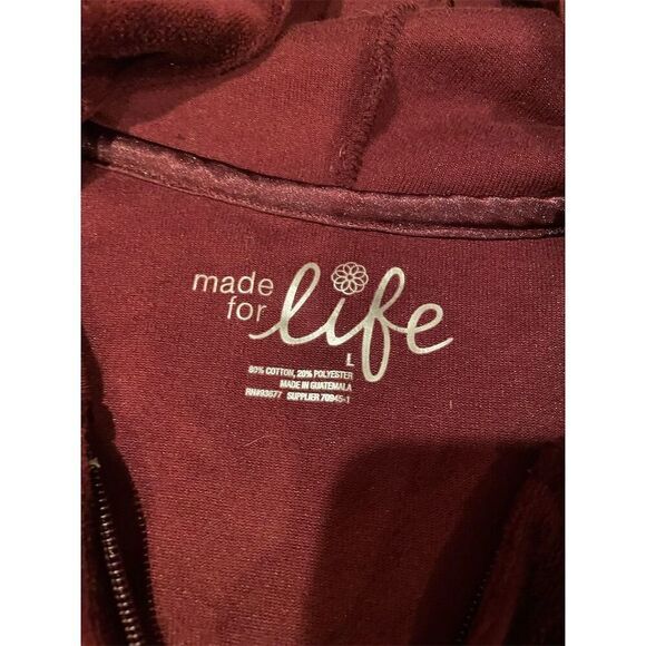 Made for Life Women's Maroon Velour Hoodie Jacket Size L Casual Zip-Up - Picture 7 of 8